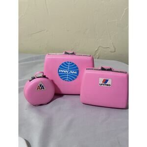 Vtg PAN AM American UNITED Airline Pink Hard Suitcases Barbie Doll Luggage RARE